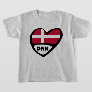 T-shirt Danemark Code Pays Drapeau Insigne Coeur Pin, DNK