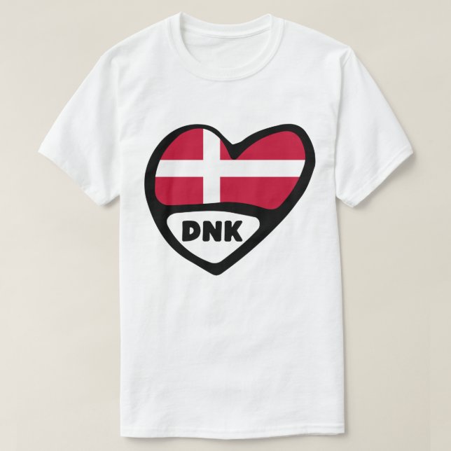T-shirt Danemark Code Pays Drapeau Insigne Coeur Pin, DNK (Design devant)