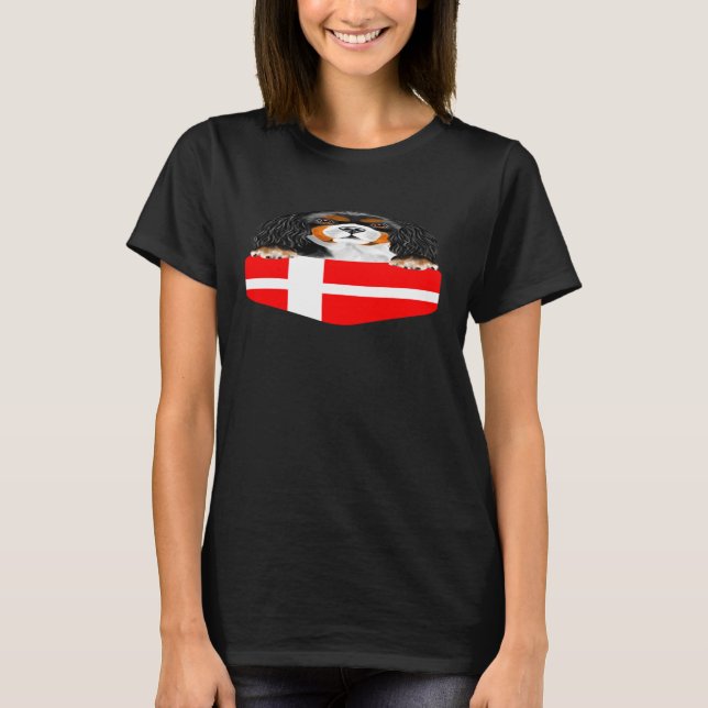 T-shirt Danemark Drapeau Cavalier Le Roi Charles Spaniel C (Devant)
