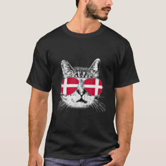 T-shirt Danemark Drapeau Danois Chat Lunettes de soleil Dr