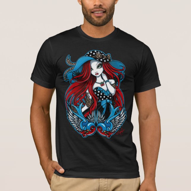 T-shirt d'ange de tatouage d'hirondelle de (Devant)