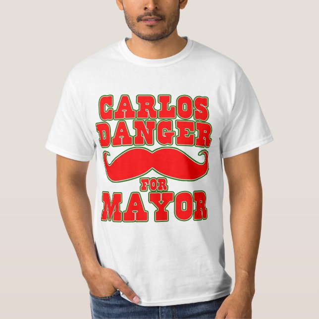 T-shirt Danger de Carlos pour le maire avec la moustache (Devant)