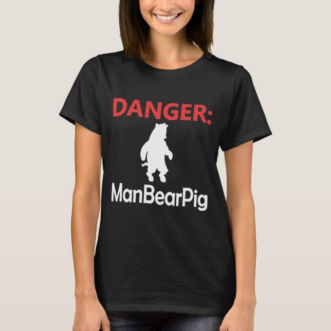 T-shirt Danger Homme Ours Cochon Mélange ferme Animal (Devant)