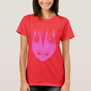 T-shirt d'Anime : Fille pleurante (rouge et rose)