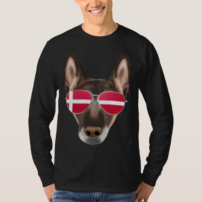 T-shirt Danish Flag Belgian Malinoi Dog Denmark Pocket (Devant)