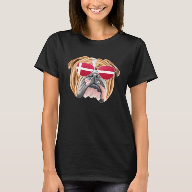 T-shirt Danish Flag Bulldog Dog Denmark Pocket (Devant)
