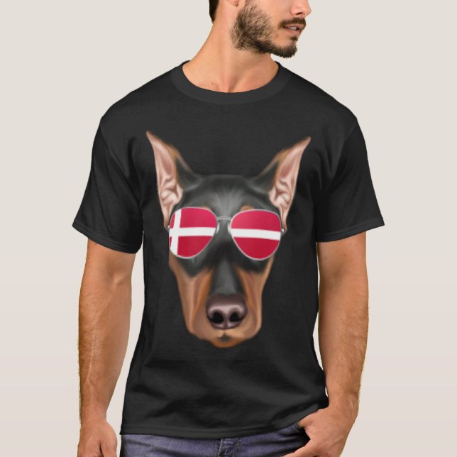 T-shirt Danish Flag German Pinscher Dog Denmark Pocket (Devant)