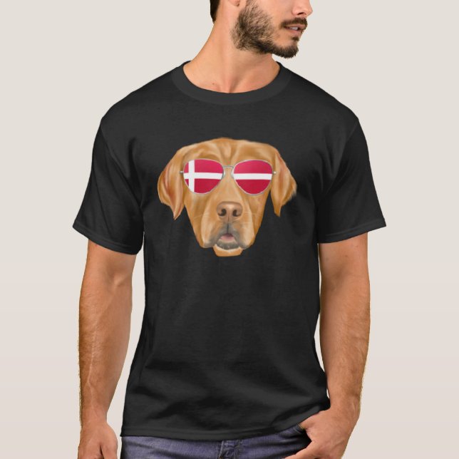T-shirt Danish Flag Golden Retriever Dog Denmark Pocket (Devant)