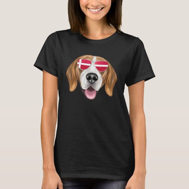 T-shirt Danish Flag Harrier Dog Denmark Pocket (Devant)