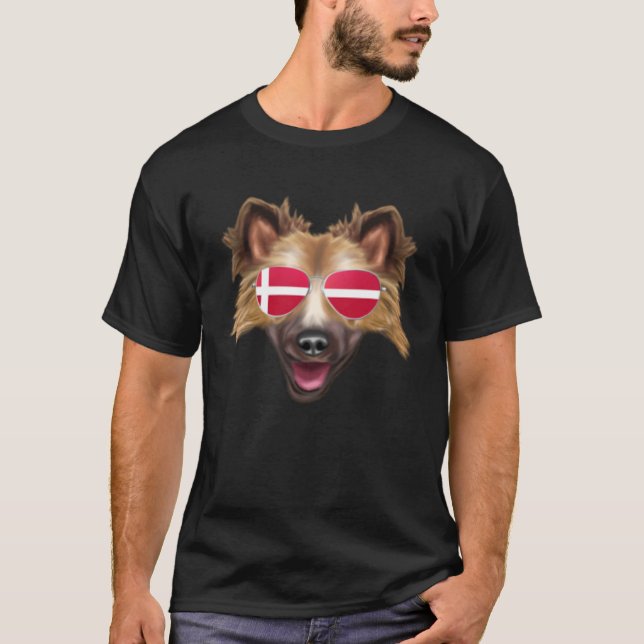 T-shirt Danish Flag Icelandic Sheepdog Dog Denmark Pocket (Devant)