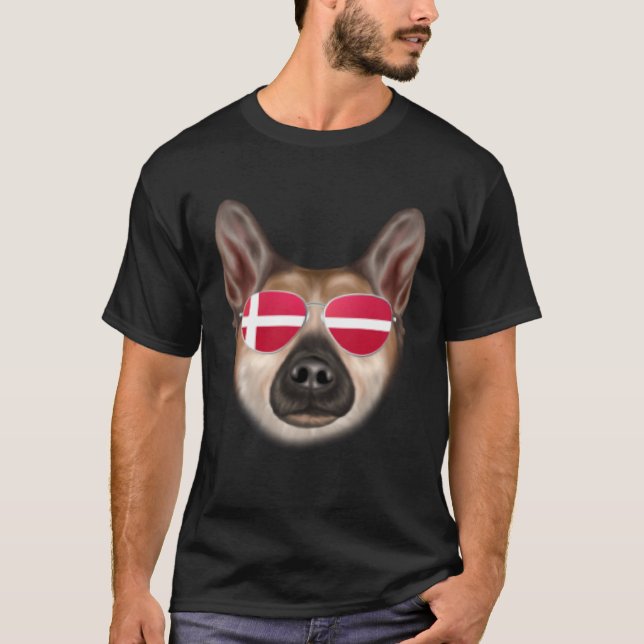 T-shirt Danish Flag Norwegian Buhund Dog Denmark Pocket (Devant)
