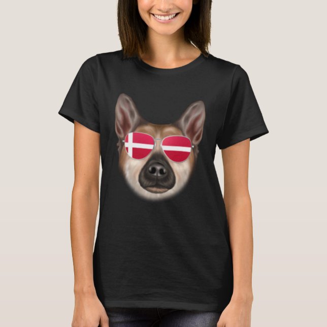 T-shirt Danish Flag Norwegian Buhund Dog Denmark Pocket (Devant)