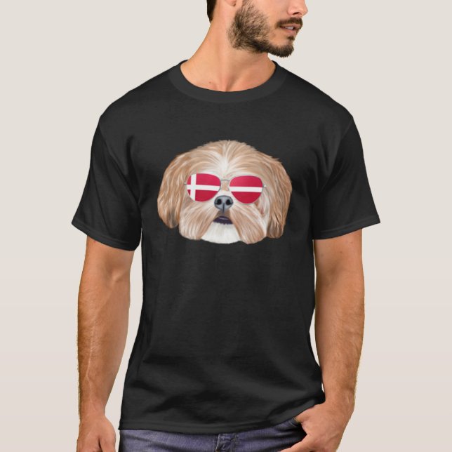 T-shirt Danish Flag Shih Tzu Dog Denmark Pocket (Devant)