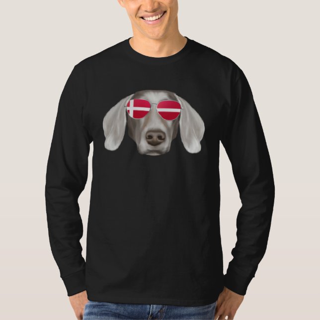 T-shirt Danish Flag Weimaraner Dog Denmark Pocket (Devant)