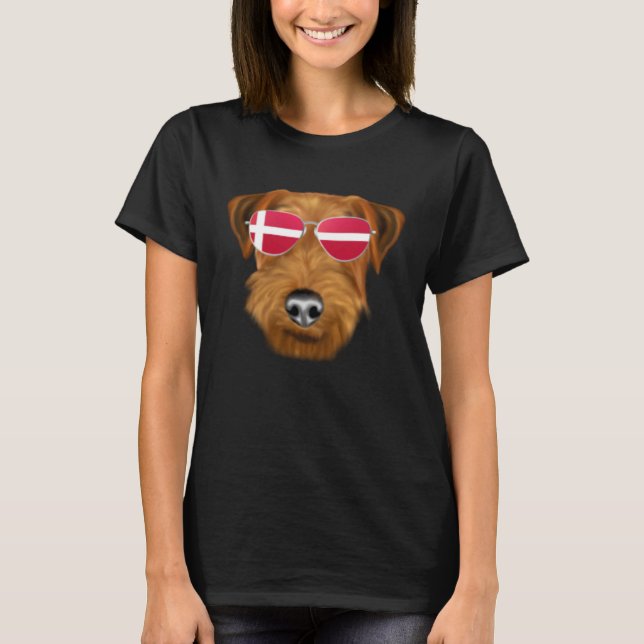 T-shirt Danish Flag Welsh Terrier Dog Denmark Pocket (Devant)