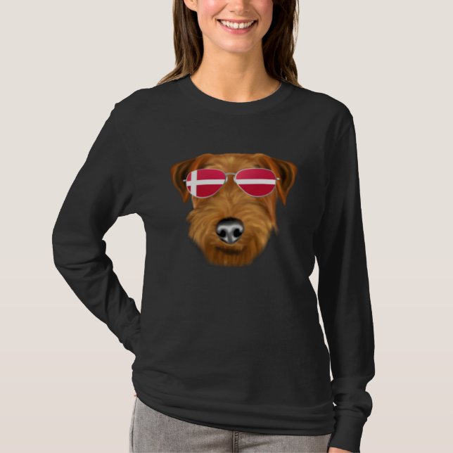 T-shirt Danish Flag Welsh Terrier Dog Denmark Pocket (Devant)