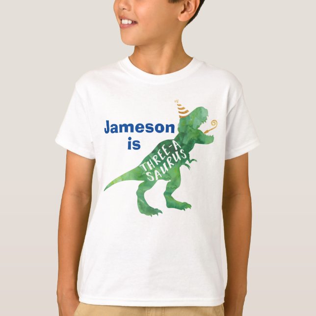 T-Shirt d'anniversaire de Dinosaure Trois A Saurus (Devant)