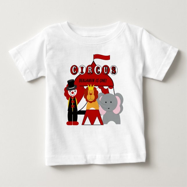 T-shirt d'anniversaire du cirque rouge et blanc cu (Devant)