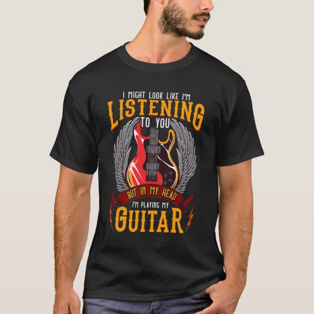 T-shirt Dans Ma Tête Je Joue Ma Guitare (Devant)