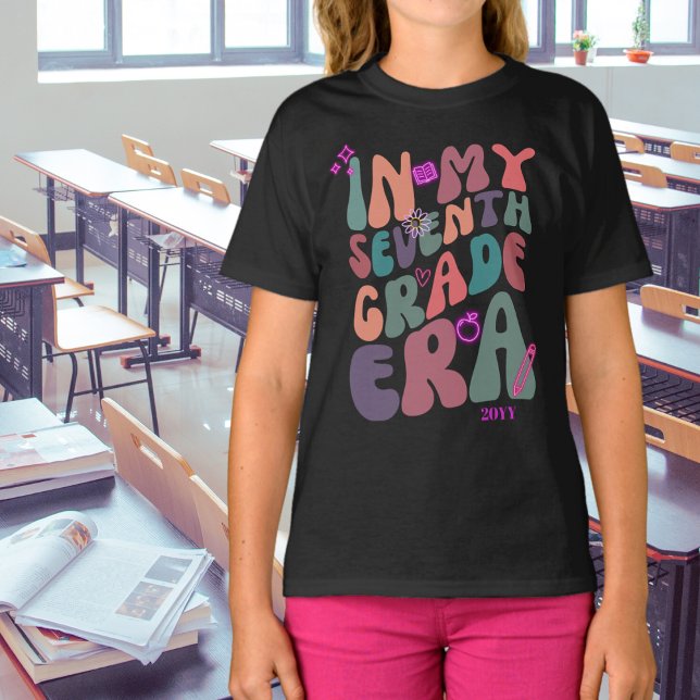 T-shirt Dans Mon Septième Année Eléments Neon avec Année (Créateur téléchargé)