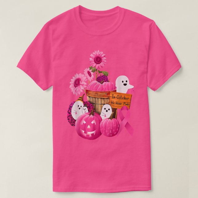 T-shirt Dans October We Wear Pink Ghosts & Pumkins For Bre (Design devant)