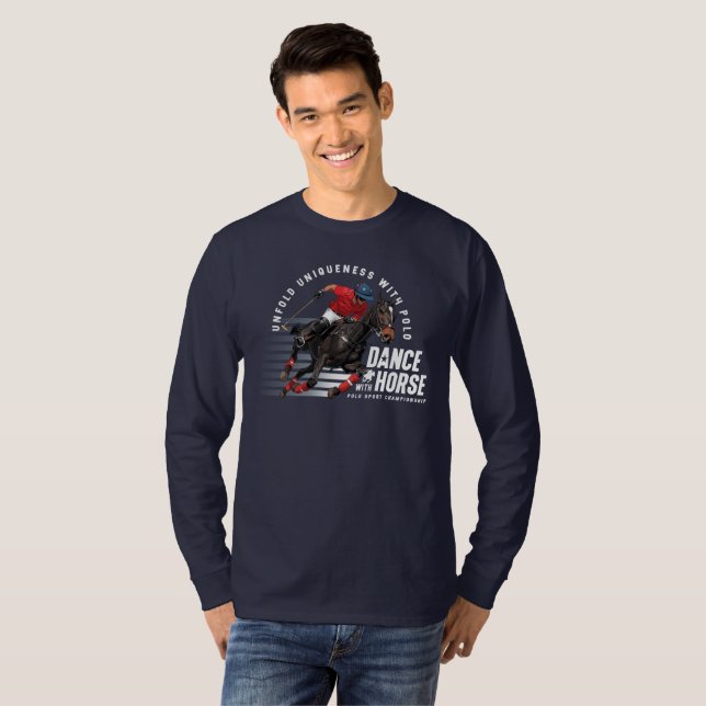 T-shirt Danse avec Cheval (mode foncé) | Hommes Long Sleev (Devant entier)