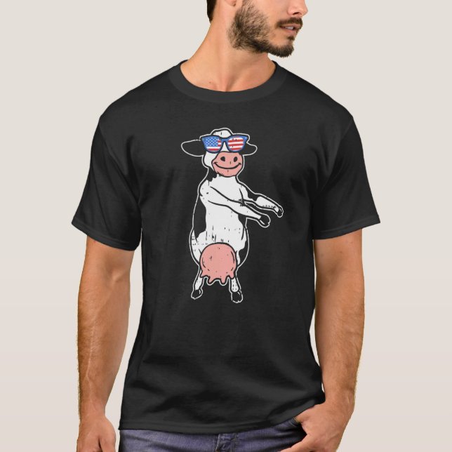 T-shirt Danse de la mèche de vache Flossing 4 juillet (Devant)