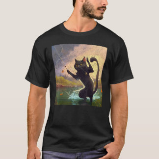 T-shirt Danse de pêche dabbing de chat noir
