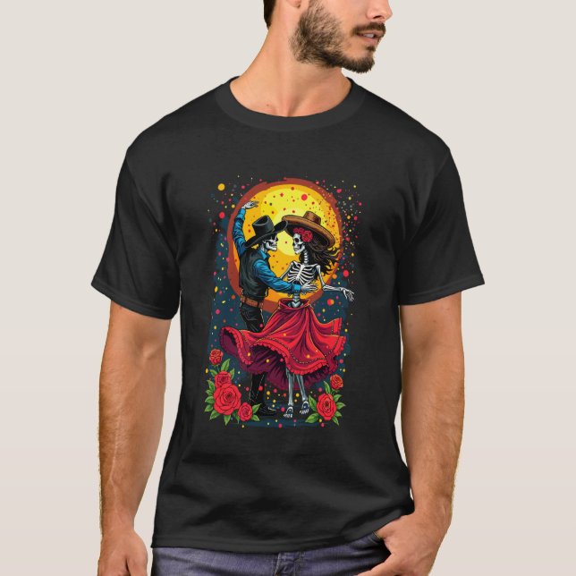 T-shirt Danse de squelette de romance pour le Jour des mor (Devant)