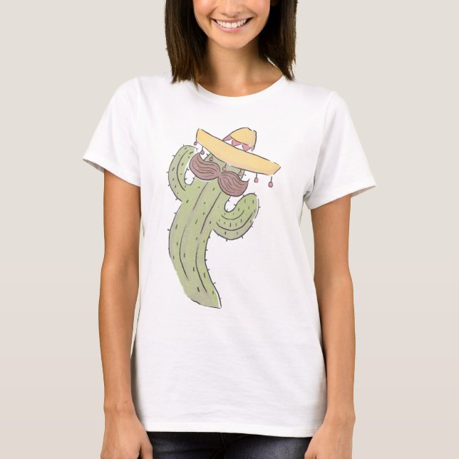 T-shirt Danser Cactus avec Moustache à Sombrero (Devant)
