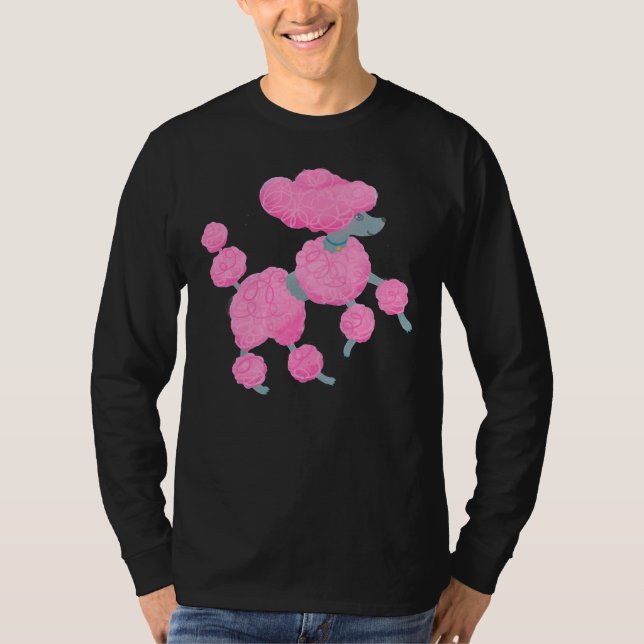 T-shirt Danser un caniche rose sur blanc (Devant)