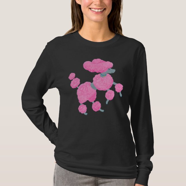 T-shirt Danser un caniche rose sur blanc (Devant)