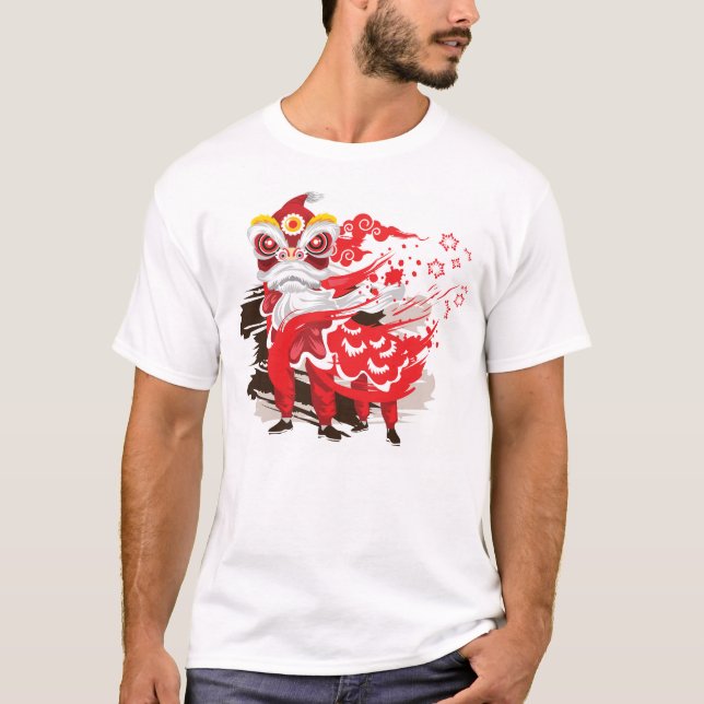 T-shirt Danseur de lion rouge chinois (Devant)