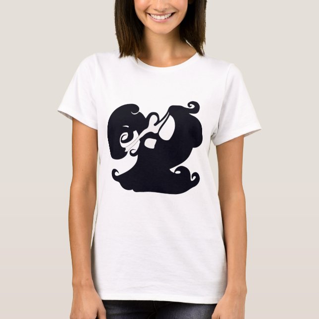 T-shirt Danseur du ventre noir et blanc avec voile (Devant)