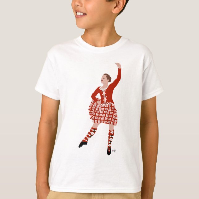 T-shirt Danseuse écossaise des Highlands en rouge (Devant)