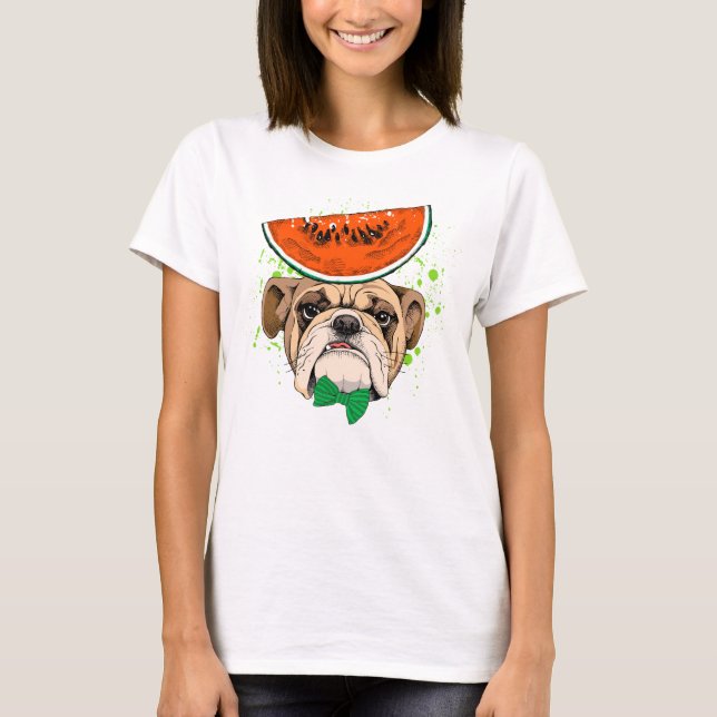 T-shirt Dapper Bulldog avec Casquette de pastèque et Crava (Devant)