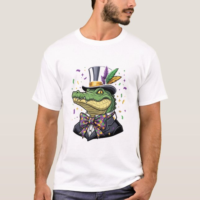 T-shirt Dapper Mardi Gras Alligator in Tuxedo and Top Hat (Devant)