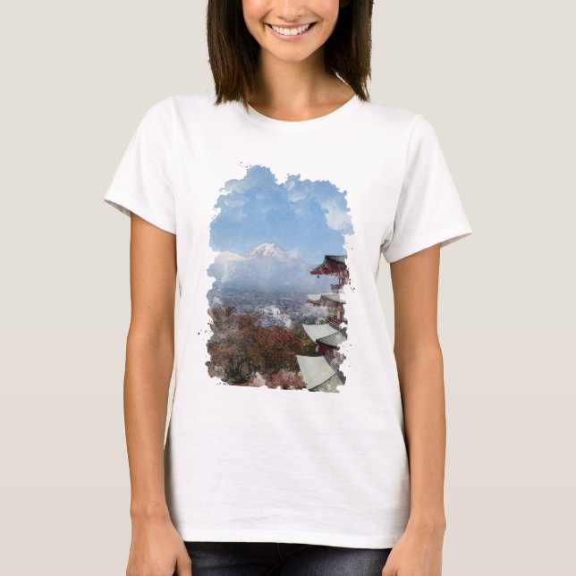 T-shirt d'aquarelle du Mont Fuji Japon (Devant)