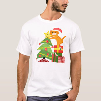T-shirt d'arbre de chat et de Noël de Père Noël