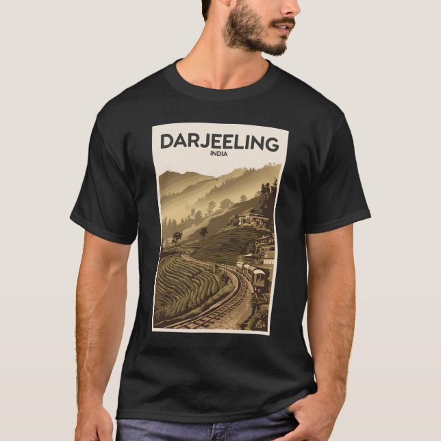 T-shirt Darjeeling Inde Illustration Voyage Art Vintage (Devant)