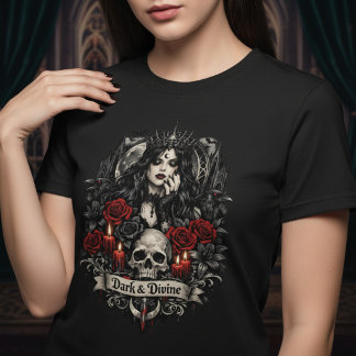 T-shirt Dark and Divine Gothic Skull and Roses