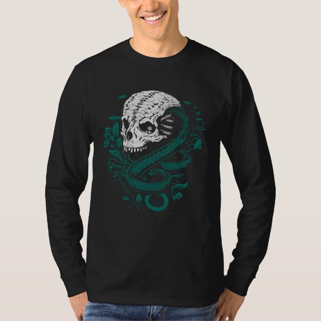 T-shirt Dark Arts Halloween Black Metal Magic Snake Skull  (Devant)