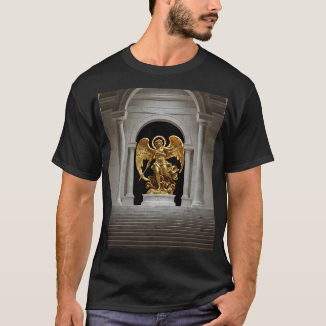 T-shirt Dark Fallen Angel Statue – Gothic Cathedral T-Shir (Devant)