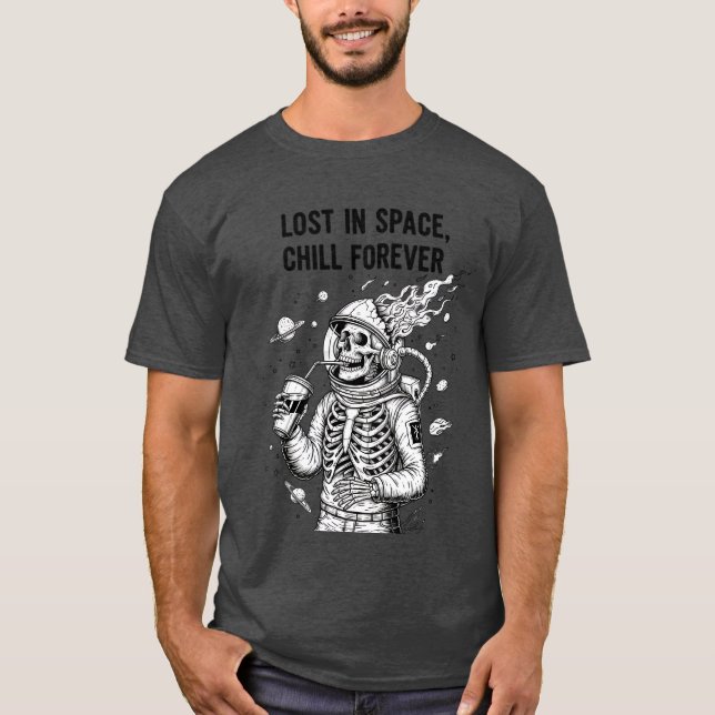 T-shirt Dark Skeleton Astronaut in Space Drinking  (Devant)