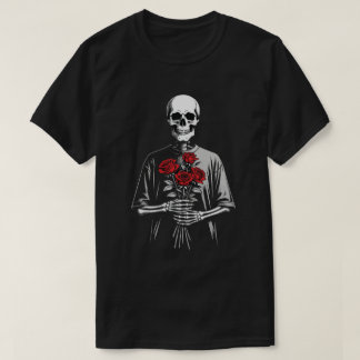 T-shirt Dark Skeleton with Red Roses Bouquet Gothic Aesthe