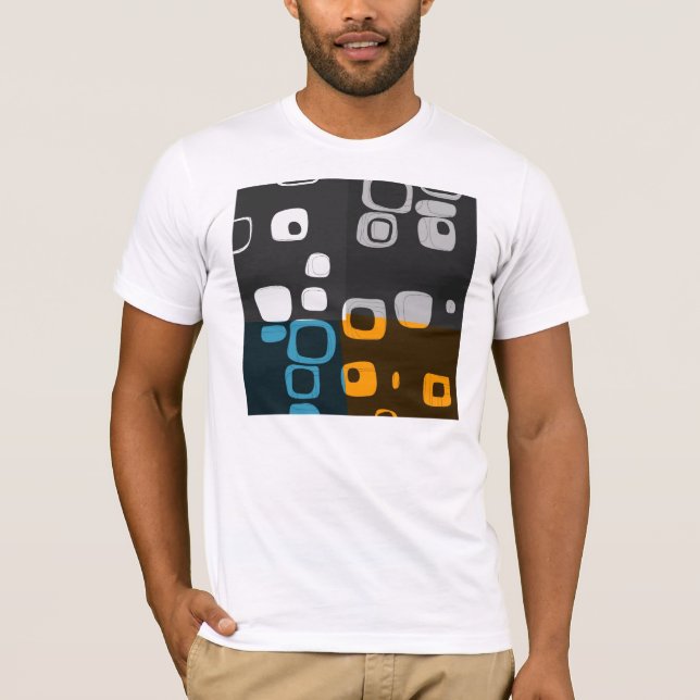 T-shirt d'art Abstrait bleu, orange, gris rétro (Devant)