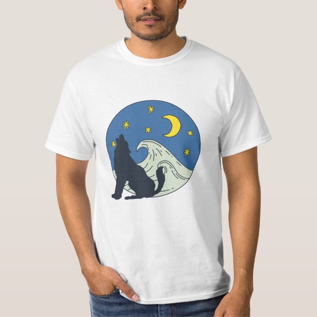 T-shirt d'art mystique du loup céleste (Devant)