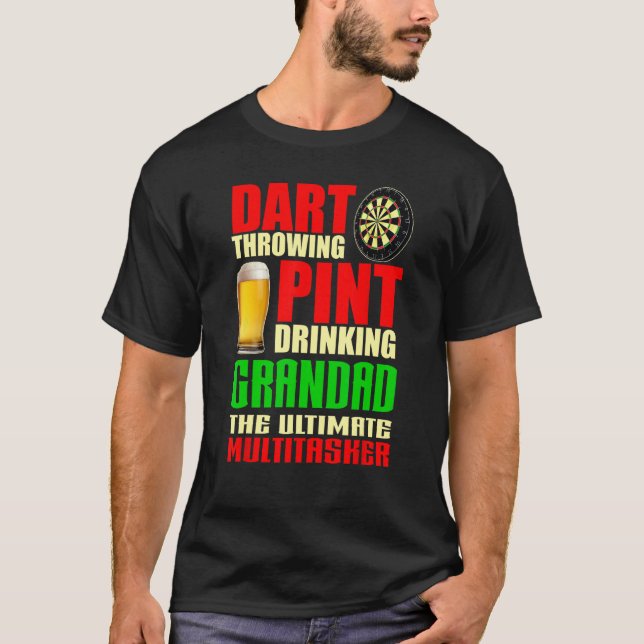 T-shirt Dart Throwing Pint Drinking Grandad Darts Fathers  (Devant)