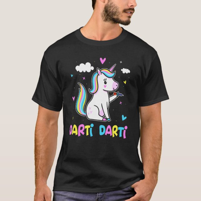 T-shirt Darti Darti Cute Unicorn Darts Joueur fléchettes (Devant)