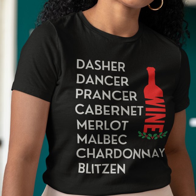 T-shirt Dasher Dancer Reindeer Noms Vin Lover (Dasher Dancer Prancer Cabernet Merlot Malbec Chardonnay Blitzen Christmas Wine T Shirt)
